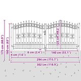 Fence Gate with Spear Top with Lock Grey 305 x 125 cm Steel 42009044