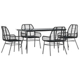 5 Piece Garden Dining Set Black Poly Rattan Glass 3334439