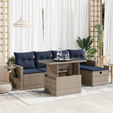 6 Piece Garden Sofa Set with Cushions Grey Poly Rattan Acacia 3327851