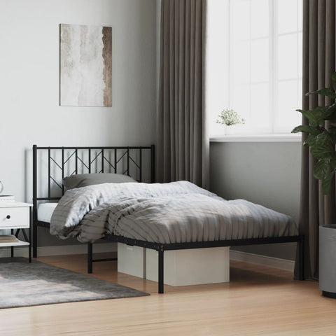 ZNTS Metal Bed Frame without Mattress with Headboard Black 107x203cm 374433