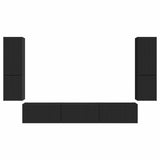 TV Cabinet Set Wall-mounted 4 pcs Black Engineered Wood 3409043
