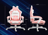 Cat Ear and Paw Reclining Office Chair, with Footrest - Pink/White T3398P344128