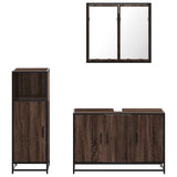 3 Piece Bathroom Furniture Set Brown Oak Engineered Wood 3300954