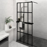 Walk-in Shower Wall with Shelf Black 90x195 cm ESG Glass&Aluminium 3185455