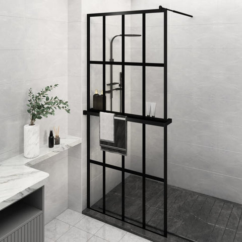 ZNTS Walk-in Shower Wall with Shelf Black 90x195 cm ESG Glass&Aluminium 3185455