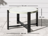 Round Small Garden Table, 60cm Outdoor Side Table with Faux Marble Tempered Glass Top, Aluminium T3398P377591