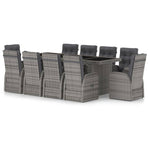 ZNTS 11 Piece Garden Dining Set with Cushions Grey Poly Rattan 3095255