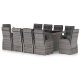 ZNTS 11 Piece Garden Dining Set with Cushions Grey Poly Rattan 3095255