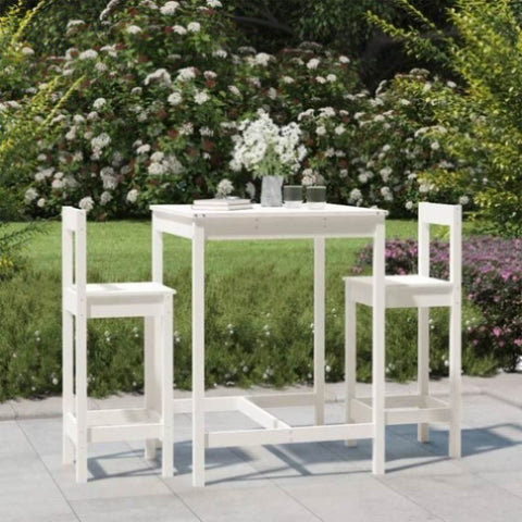 3 Piece Garden Bar Set White Solid Wood Pine 3154736