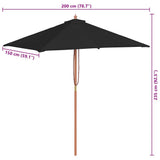 Garden Parasol with Wooden Pole Black 150x200 cm 313884