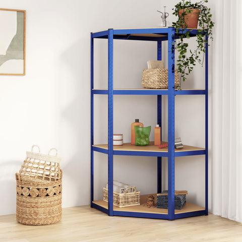 4-Layer Corner Shelf Blue Steel&Engineered Wood 152852