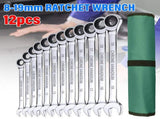 12PCS 72 Tooth Ratchet Spanner Set 8-19MM Fixed Head Combination Wrench Set Tool 80326408
