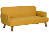 Velvet Feel Fabric 2 Seater Sofa, Small Sofa Loveseat with 21cm Thick Padding and Wood Legs, Yellow T3398P344670