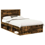 Bed Frame with Drawer Smoked Oak 135 x 190 cm Solid Pine Wood 3410100