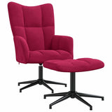 Relaxing Chair with a Stool Wine Red Velvet 328111