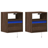 Wall-mounted Bedside Cabinets with LED Lights 2 pcs Brown Oak 3307988