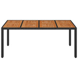 Garden Table with Wooden Top Black 190x90x75 cm Poly Rattan 319905
