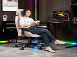 Fabric Gaming Chair with Lumbar Support, Headrest - Pale Pink T3398P377423