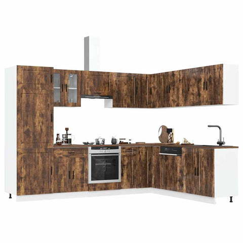 ZNTS 14 Piece Kitchen Cabinet Set Porto Smoked Oak Engineered Wood 3314996