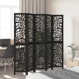 Room Divider 5 Panels Black Solid Wood Paulownia 358759