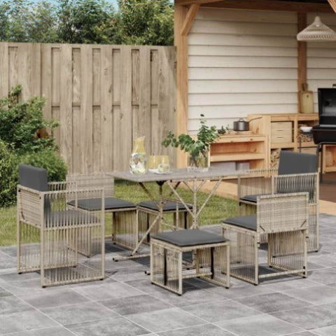 ZNTS 7 Piece Garden Dining Set with Cushions Light Grey Poly Rattan 369014