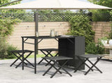 5 Piece Garden Camping Set Foldable Black Poly Rattan 365944