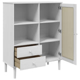 Highboard SENJA Rattan Look White 90x40x112 cm Solid Wood Pine 358056