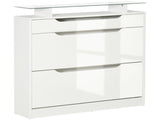 Shoe Storage Cabinet, Shoe Cupboard with Slide Out Drawer, 2 Flip Doors, Tempered Glass Top and T3398P343313