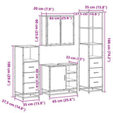 ZNTS 4 Piece Bathroom Furniture Set Smoked Oak Engineered Wood 3301267