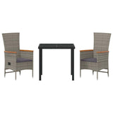 Garden Dining Set with Cushion 3 pcs Grey Poly Rattan 3379443
