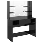 Makeup Table with LED Lights 100x40x135 cm MDF Shining Black 331541