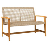 Garden Bench Beige 112 cm Poly Rattan and Acacia Wood 367600