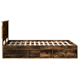 Bed Frame with Drawer Smoked Oak 150 x 200 cm Solid Pine Wood 3410076