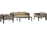 4 Piece Metal Garden Furniture Set with Tempered Glass Coffee Table, Texteline Pocket, Outdoor Set T3398P327922
