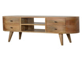 Solid Wood Rounded Entertainment Unit, 4 Drawers, 2 Shelves, Brown B2743P403490