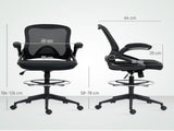 Drafting Chair with Flip-up Armrest, Mesh Office Stool with Foot Ring, 360 Degree Swivel Height T3398P344414