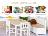 4-Piece Kids Table and Chair Set with 2 Wooden Chairs, 1 Storage Bench, and Interesting Modern T3398P347690