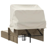 Double Sun Lounger with Canopy and Cushions Beige Poly Rattan 365810
