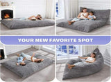 3-in-1 Convertible Bean Bag Chair, Memory Foam Filling Lounger with Soft Ribbed Fabric, Removable & T5592P445254