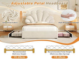3ft Single Upholstered Bed with Adjustable Chic Petal Headboard, Soft Velvet Bed Frame with 2 N652P296621W