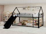 Stylish Metal Frame Loft Bed with Fun Slide & Safety Rails Space-Saving Design with Playful House W3987P506377