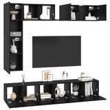 TV Cabinet Set Wall-mounted 8 pcs Black Oak Engineered Wood 3393280