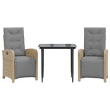 3 Piece Bistro Set with Cushions Beige Poly Rattan 3212584
