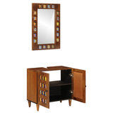 Bathroom Furniture Set with Door 2 pcs Walnut Solid Mango Wood 3310090