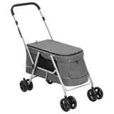 Folding Dog Stroller Grey 100x49x96 cm Linen Fabric 172203