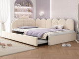Upholstered Daybed with Pull-Out Bed, Crown-shaped Trundle Bed, 3FT Single Sofa Bed 90 x 190 cm, N601P431271B