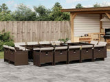 15 Piece Garden Dining Set with Cushions Brown Poly Rattan 3210693