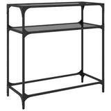 ZNTS Console Table with Black Glass Top 80x35x81 cm Steel 846025