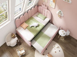 Upholstered Daybed with Pull-Out Bed, Crown-shaped Trundle Bed, 3FT Single Sofa Bed 90 x 190 cm, N601P431271P