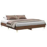 Bed Frame Brown Oak Engineered Wood, Solid Eucalyptus Wood Double 3328705